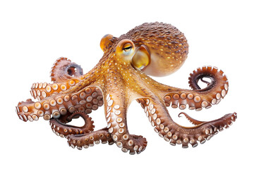 Graceful octopus with curled tentacles isolated on transparent background