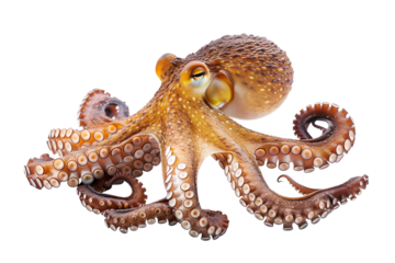 Graceful octopus with curled tentacles isolated on transparent background