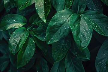 Fototapeta premium A fresh green plant with tiny water droplets glistening on its leaves