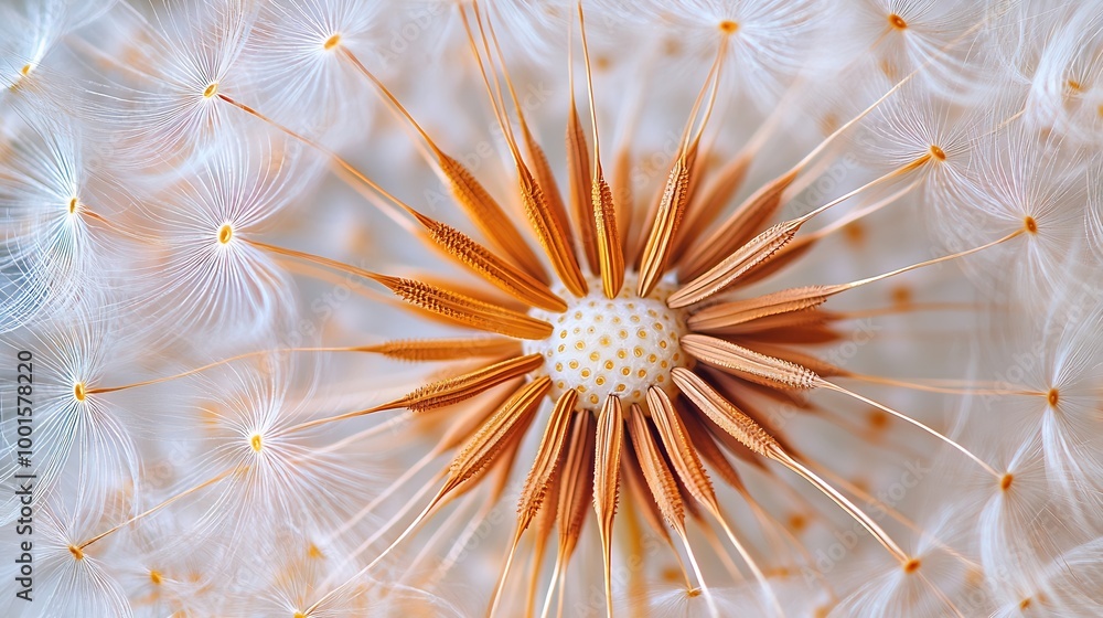 Poster Dandelion seeds closeup abstract natural background : Generative AI