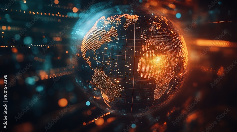Leinwandbilder Global financial communication network concept Business Finance and banking on global internet connection technology Data exchange Security Digital marketing and payment on social medi : Generative AI