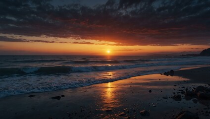 Epic twilight scene by the sea.