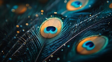 closeup peacock feathers : Generative AI © The Little Hut
