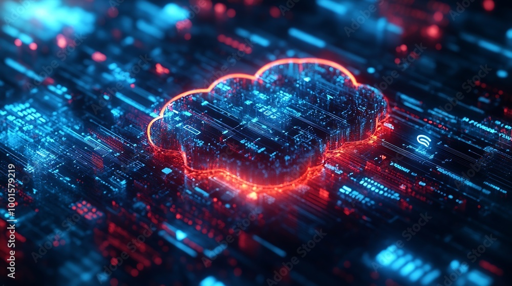 Fototapete Cyber security on cloud technology Data storage and Exchange business information with internet cloud technology Block chain File transfer Protocol File sharing on cyber global network : Generative AI