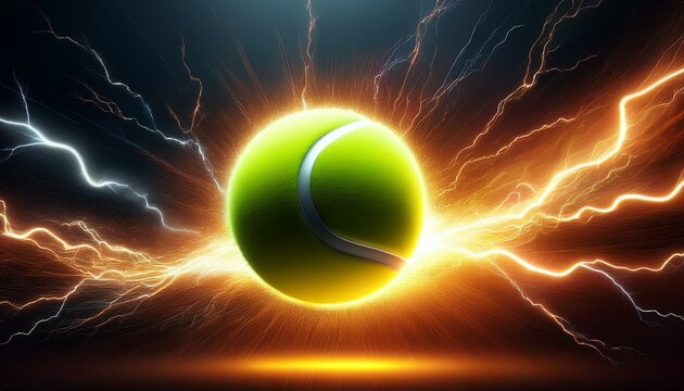Imagine a tennis ball that has been hit forward with very high speed. And the lightning power is the current around the tennis ball And bright light is a beautiful background image design