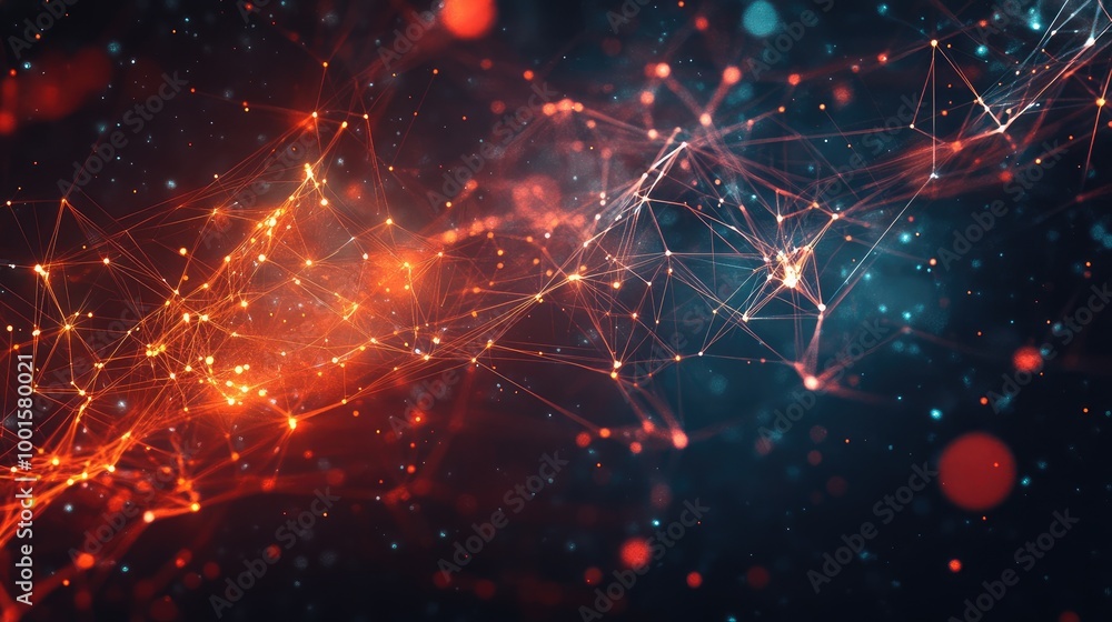 Poster abstract technology concept with vibrant connections and luminous nodes in a dark space
