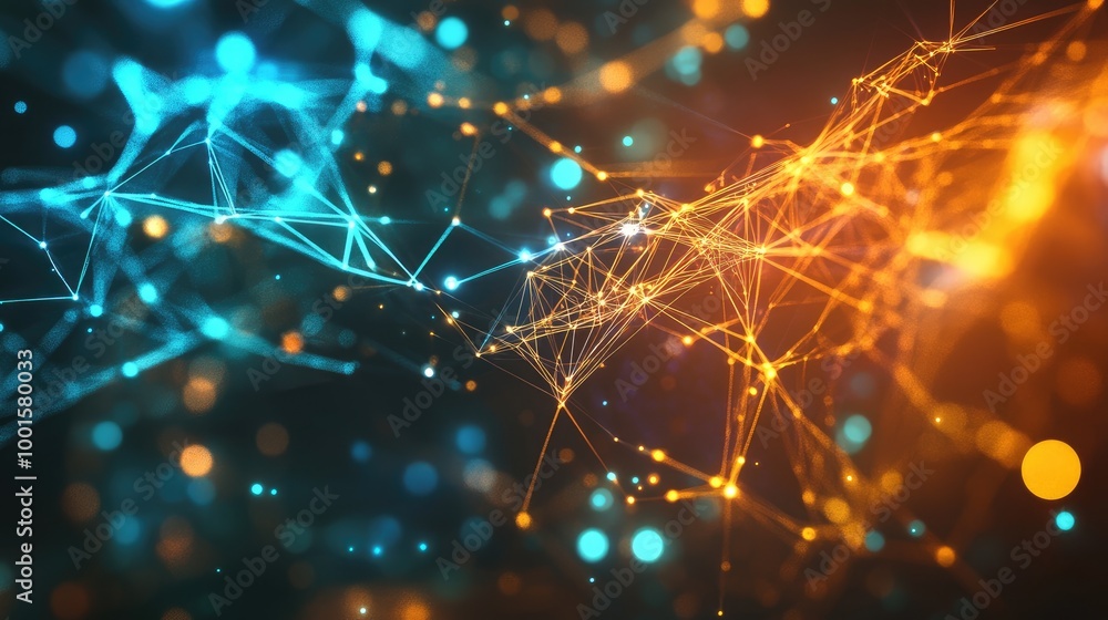 Poster abstract technology concept with vibrant glowing connections and intricate digital patterns