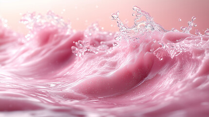 Fototapeta premium En gros plan, une main délicate tient un verre de jus de fraise rose, entouré de pétales de fleurs. Cette image évoque la beauté de la nature, parfaite pour un mariage floral.