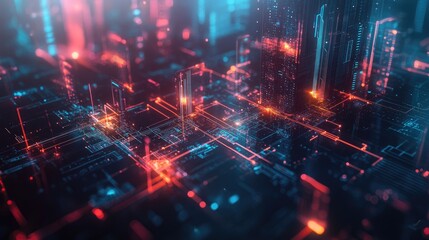 Obraz premium Abstract technology connections forming a dynamic network in a futuristic cityscape