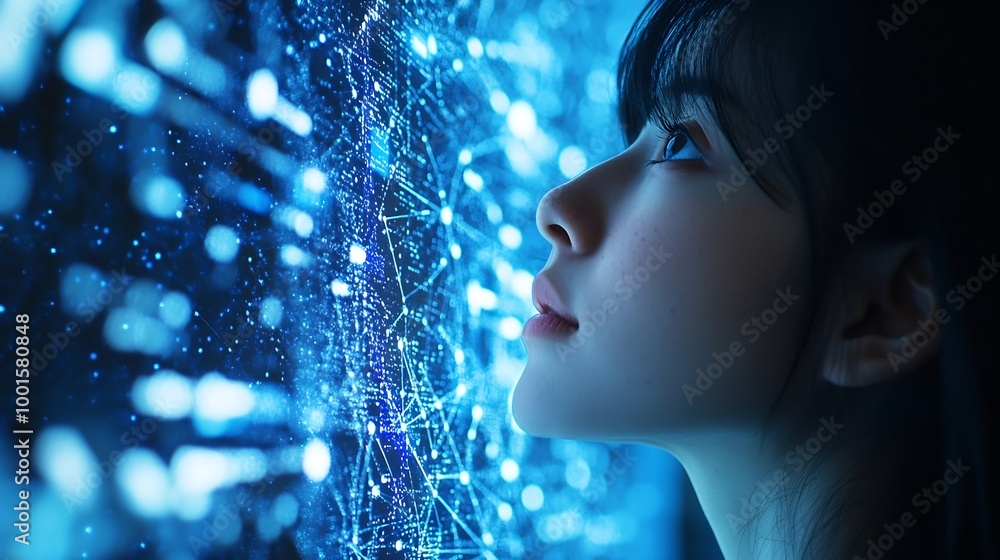 Poster Big data analytics with AI technology Data analyst analyzing and visualizing complex information network with artificial intelligence Machine learning algorithm for business analytics  : Generative AI