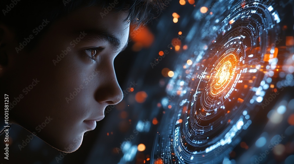 Poster Man using tools AI technology smart robot science and artificial intelligence technology and innovation futuristic and global connection for providing access to information and data on : Generative AI
