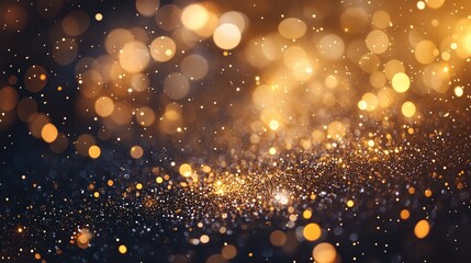 radiant abstract background featuring circular gold sparkles, defocused bokeh lights, and a soft, glowing texture for festive and luxury designs