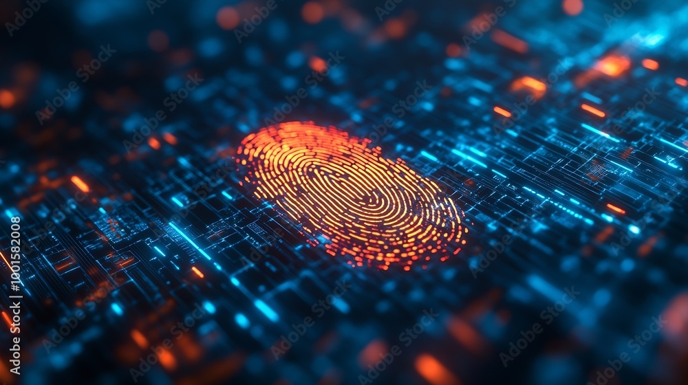Poster Biometrics security access concept with fingerprint : Generative AI