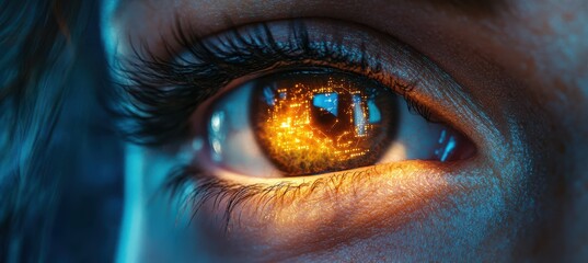 Close-Up of Eye with Holographic Overlay