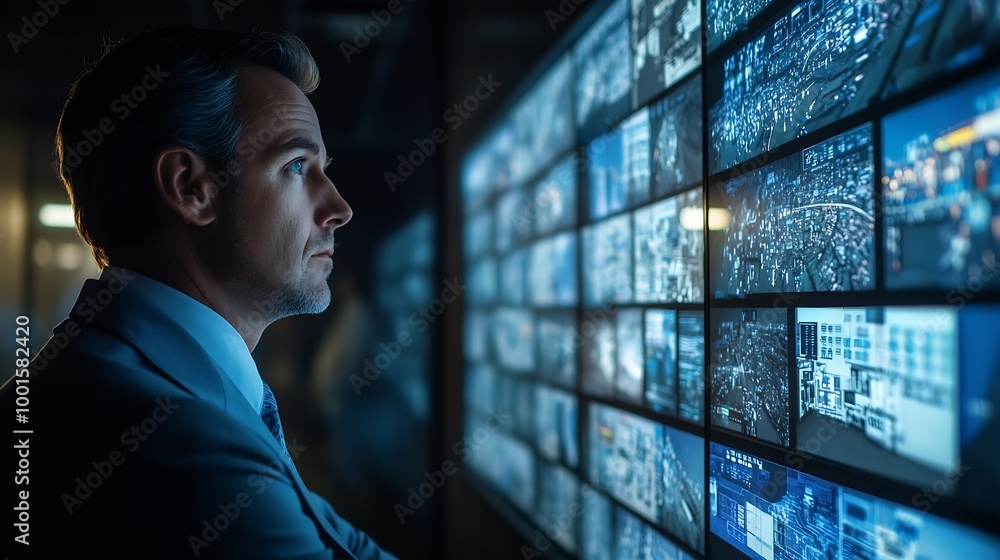 Poster Security information and incident management concepts Officials are managing events and safety on virtual screens : Generative AI