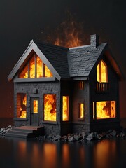 Fire insurance concept with a house shielded from flames in 3D.