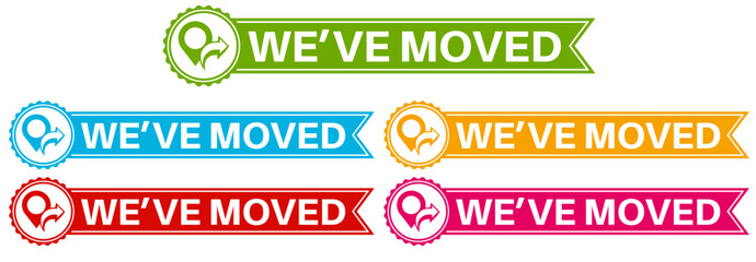 set we have moved sticker labels. change new location icon design template vector illustration