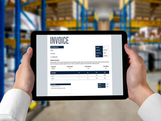 Invoice on computer screen from accounting application. Computer program for financial and budget of corporate business. Snugly.