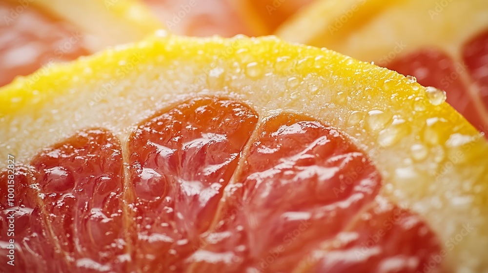 Poster Closeup of sliced ripe grapefruit macro creative background : Generative AI