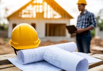 Men Discussing Blueprints At Construction Site
