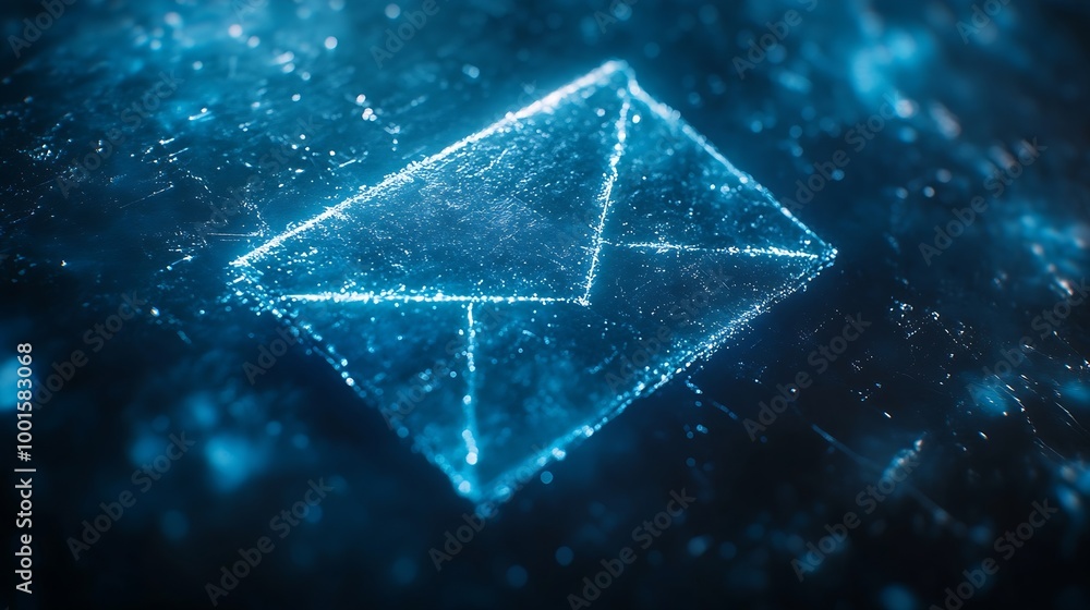 Poster Envelope and email symbol on a blue background Concept email address Internet technologies and contacts for communication Communication over the network business and correspondence : Generative AI