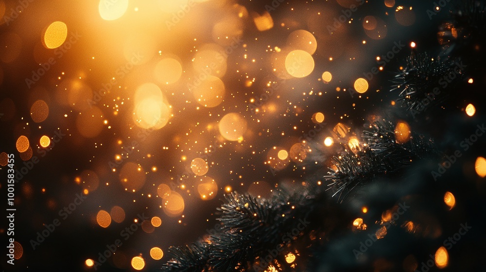 Poster dark backdrop with luminous golden bokeh and festive textures, creating a bright and elegant glow pe