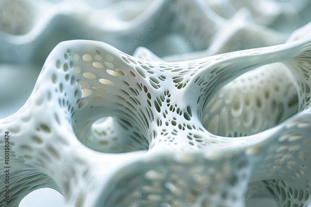 Poster a detailed view of a 3d printed object, highlighting its texture and design