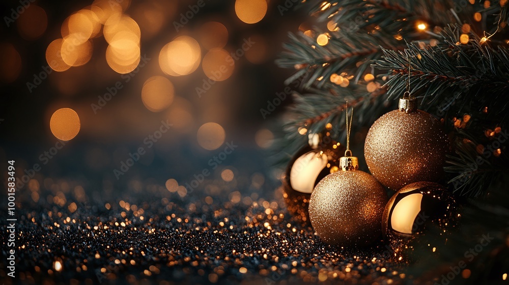 Aufkleber dark backdrop with luminous golden bokeh and festive textures, creating a bright and elegant glow pe