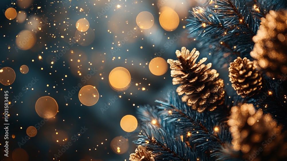 Poster dark backdrop with luminous golden bokeh and festive textures, creating a bright and elegant glow pe