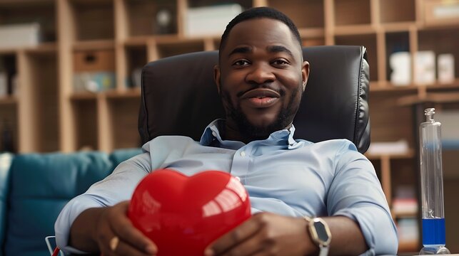 Businessman holding red heart at workplace in office - Powered by Adobe