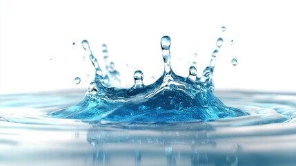 High-resolution close-up of a blue water splash isolated on a white background, emphasizing the intricate details and fluid motion