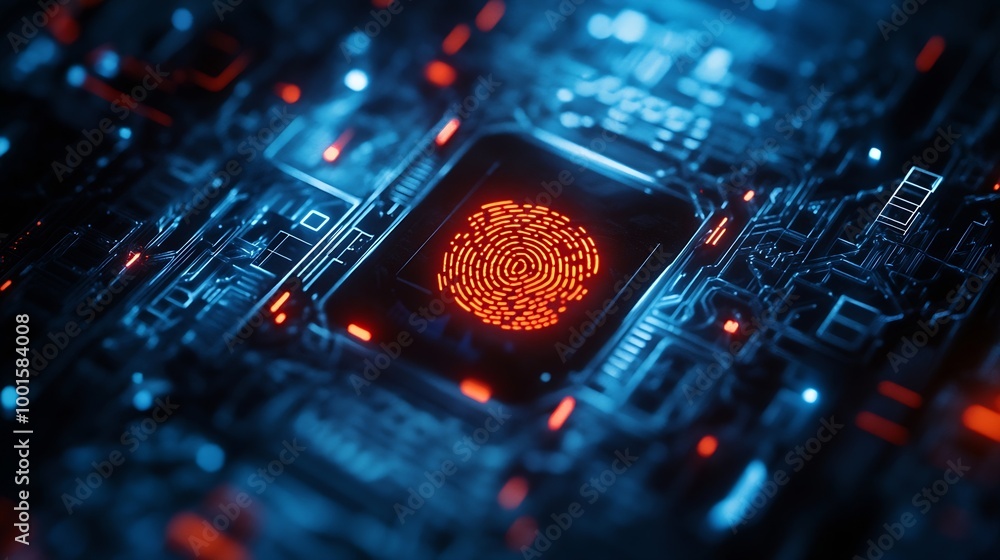 Poster the fusion of art and technology in my captivating collection Discover the power of digital security systems biometric fingerprint scanning and hightech cyber protectionSafeguard your  : Generative AI