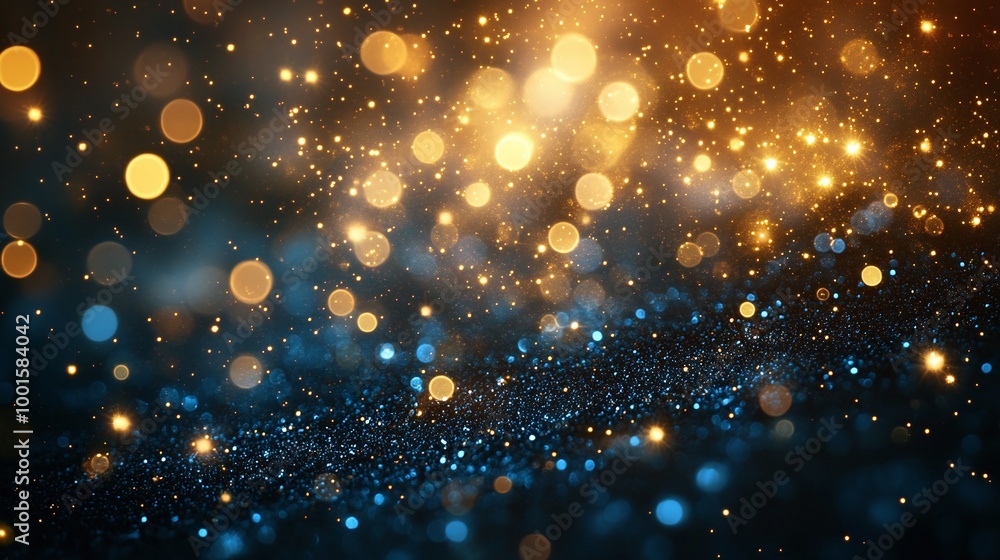 Poster dark backdrop with luminous golden bokeh and festive textures, creating a bright and elegant glow pe