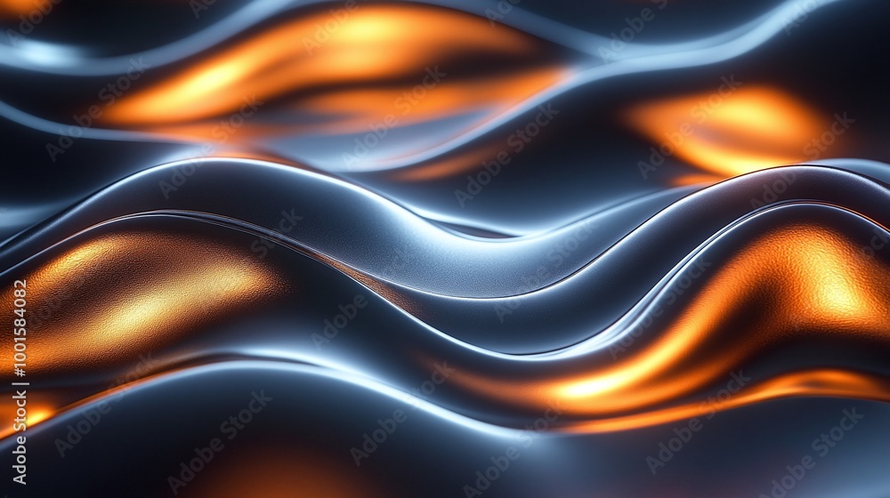 Poster glossy and reflective metallic abstract wavy liquid background layout with dynamic tech innovation, 