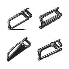 Hacksaw Silhouette Set , Black and White Hacksaw Vector Set , Cutting Tools Silhouette Set