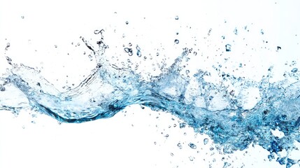 High-resolution image of a blue water splash frozen mid-air on a white background, capturing the dynamic motion and intricate details