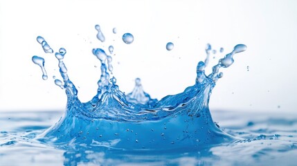 High-resolution image of a blue water splash isolated on a white background, capturing every detail of the splashing droplets