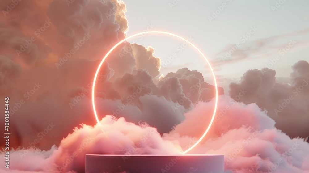 Poster a round object is floating in the middle of a cloudy sky