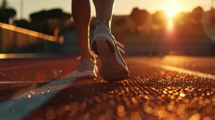 A person walks on a tennis court at sunset