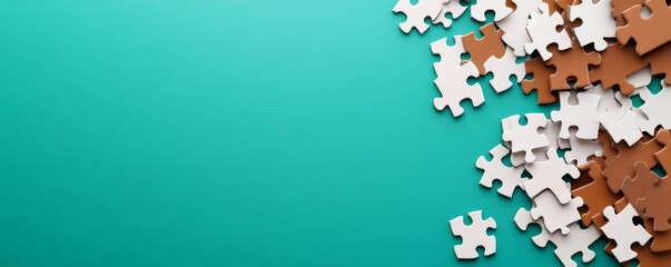 White And Brown Puzzle Pieces On Emerald