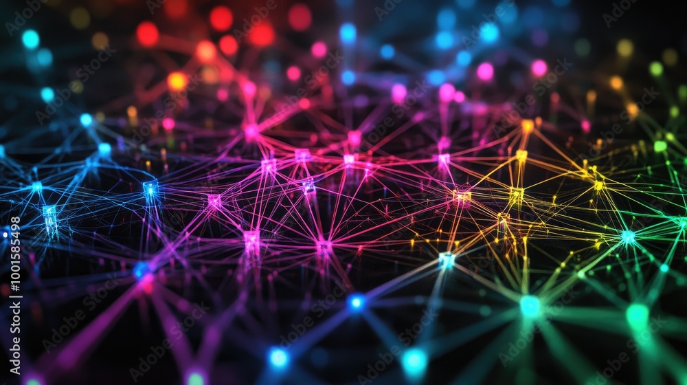 Poster high-tech abstract data connections forming a digital web with vibrant colors