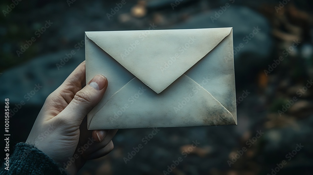 Poster A hand holds a closed envelope with an unread message Letter in hand in a modern collage style : Generative AI