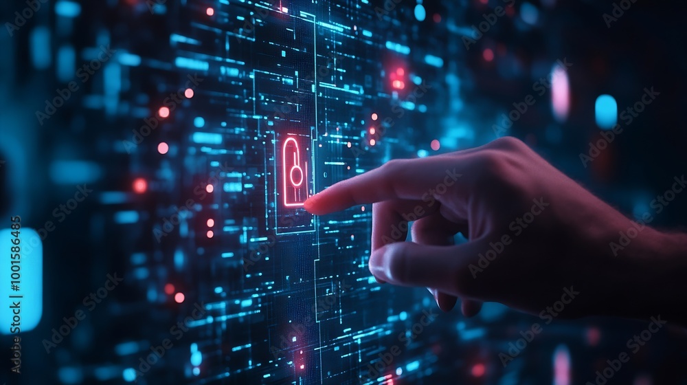 Fototapete Cyber security and data protection Businessman using  digital device protecting business data on network connection Security encryption of padlock and cybernetics Smart solution from c : Generative AI