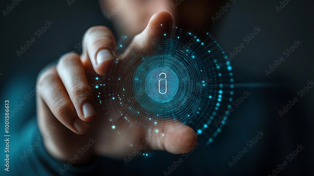 Poster Know your customer KYC concept Businessman touching identity verification symbol for Increase financial security and access personal financial data Biometrics security : Generative AI