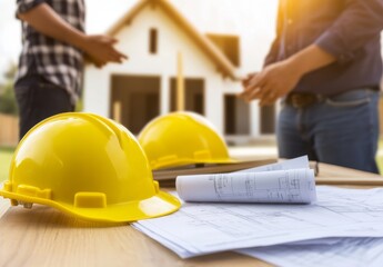 Men Discussing Blueprints At Construction Site