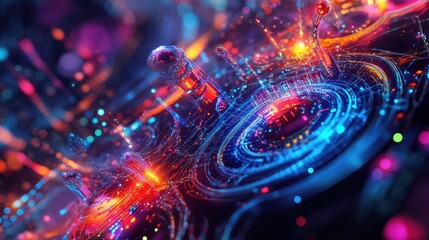 High-tech abstract technology connections with intricate patterns and bright accents