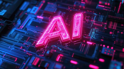 High-tech logo featuring "AI" in a neon-like typeface, with integrated circuit board designs and glowing effects
