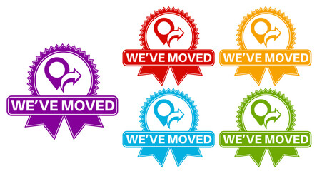 set banner We have moved icon. location moving announcement symbol labels design vector illustration