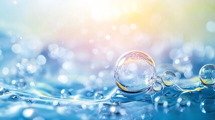 Oil bubbles close up a circles of water macro abstract light blue background : Generative AI