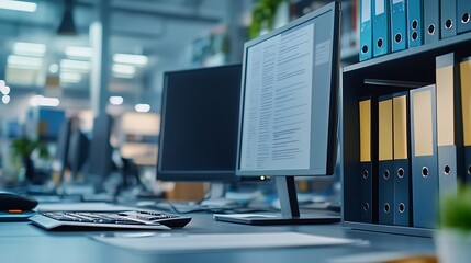 Business people use computers to upload documents from folders to manage online document databases and organize file space on a software system To disseminate information in various ag : Generative AI